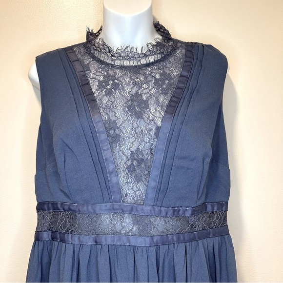 Little Mistress Blue Lace Ribbon Pleated Sleeveless Dress Size 10 - Picture 2 of 9